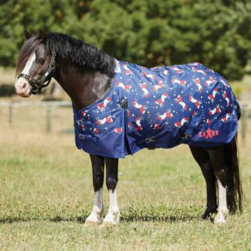 WeatherBeeta Saxon 600D Pony Standard Neck Medium Weidedecke 180g, Blue Unicorn Print
